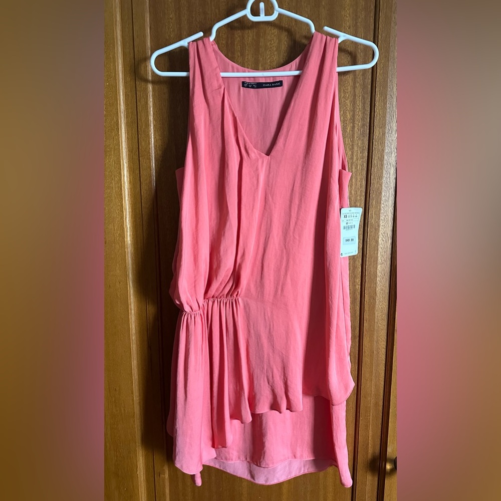New Zara size XS Coral Asymmetrical Shift Dress